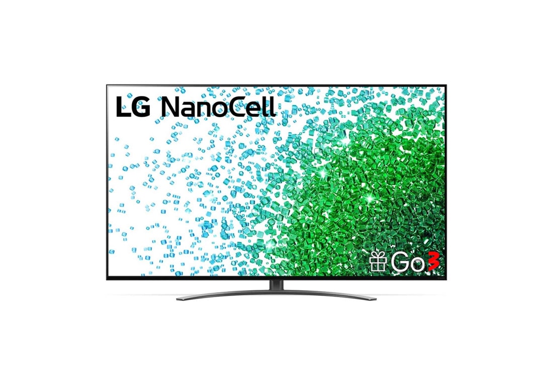 LG 50 collu NanoCell 4K televizors ar α7 procesoru un HGIG režīmu spēlēm, Skats no priekšpuses uz LG NanoCell televizoru, 50NANO813PA