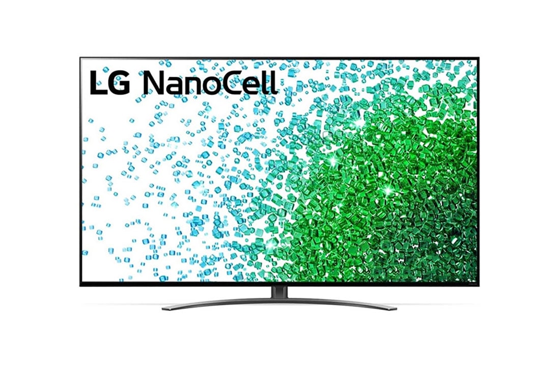 LG 75 collu NanoCell 4K televizors ar α7 procesoru un HGIG režīmu spēlēm, Skats no priekšpuses uz LG NanoCell televizoru, 75NANO813PA