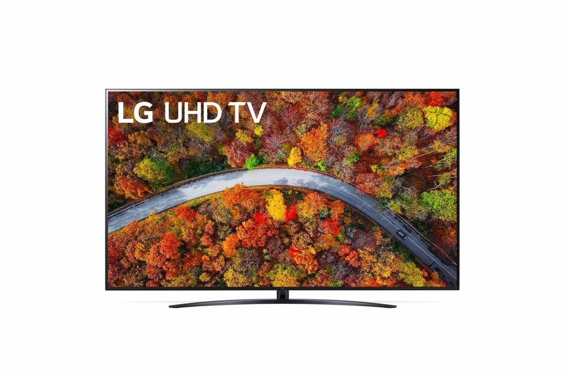 LG 75 collu UHD 4K televizors 75UP8100, Skats no priekšpuses uz LG UHD televizoru, 75UP81003LR