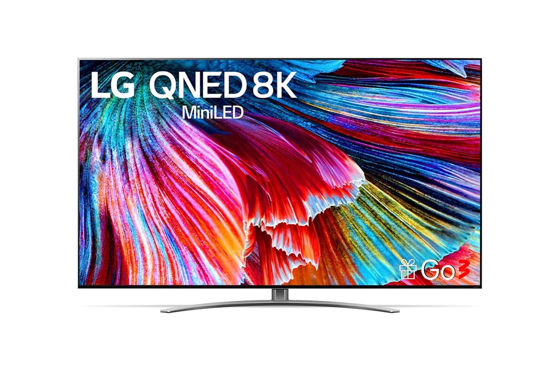 LG 86 collu QNED 8K televizors, Skats no priekšpuses uz LG QNED televizoru, 86QNED993PB