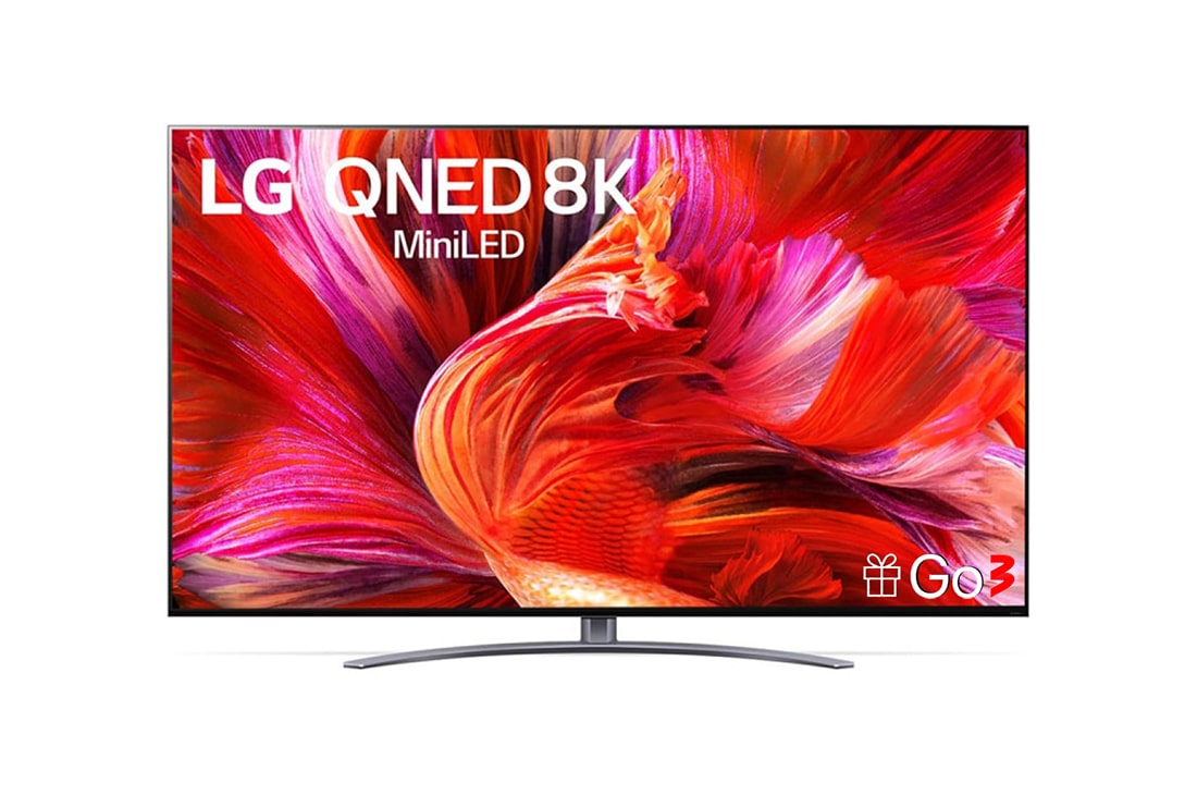 LG 75 collu QNED 8K televizors, Skats no priekšpuses uz LG QNED televizoru, 75QNED963PA