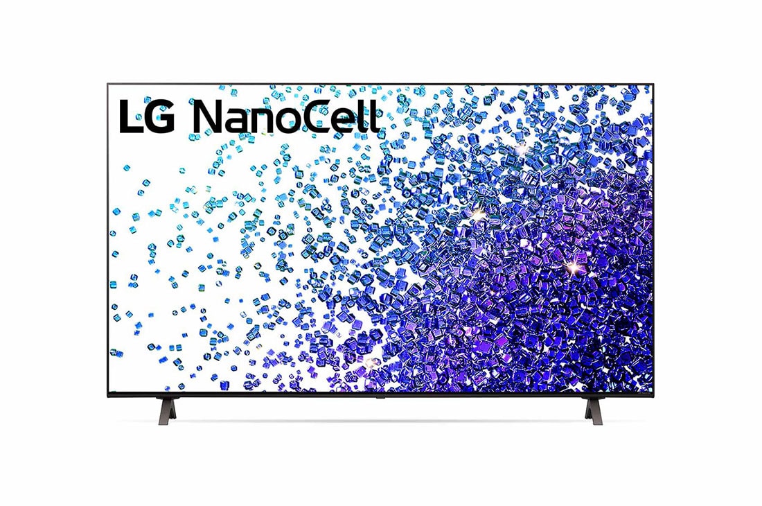 LG 65collu NanoCell 4K televizors ar α7 procesoru un HGIG režīmu spēlēm, Skats no priekšpuses uz LG NanoCell televizoru, 65NANO793PB