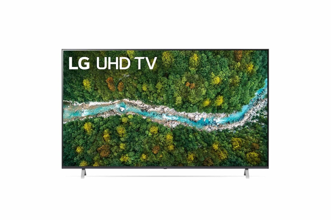 LG 75 collu UHD 4K televizors 75UP7670, Skats no priekšpuses uz LG UHD televizoru, 75UP76703LB