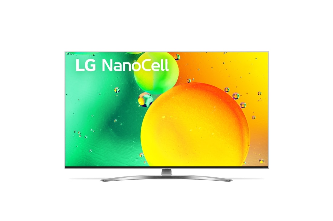 LG 55 collu NanoCell 4K televizors ar α7 procesoru un Dolby Atmos, Skats no priekšpuses uz LG NanoCell televizoru, 55NANO783QA