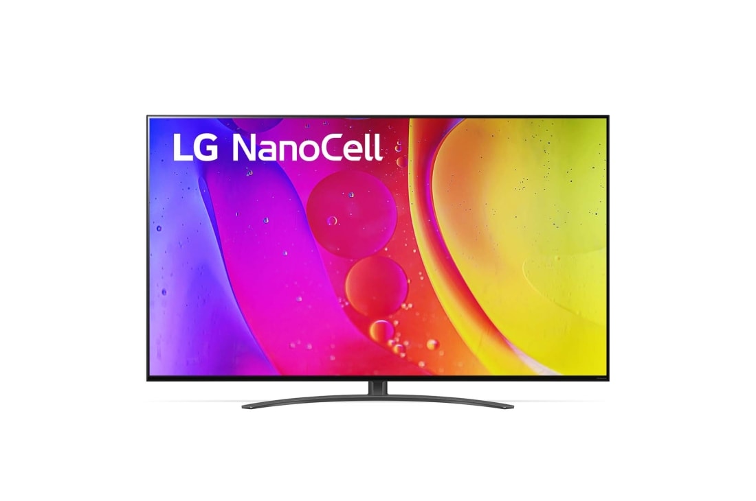 LG 75 collu NanoCell 4K televizors ar α7 procesoru un Dolby Atmos, Skats no priekšpuses uz LG NanoCell televizoru, 75NANO823QB