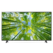 LG 86 collu UHD 4K televizors 86UQ8000, Skats no priekšpuses uz LG UHD televizoru ar aizpildošo attēlu un produkta logotipu, 86UQ80003LB, thumbnail 1