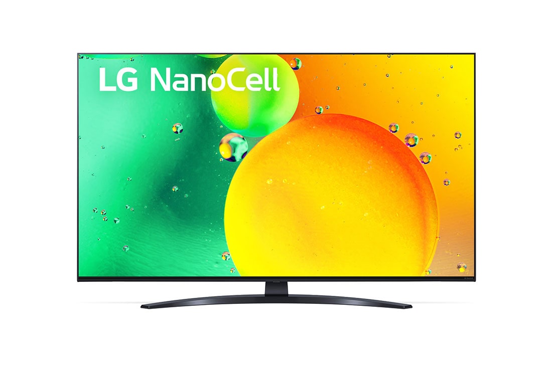 LG 43 collu NanoCell 4K televizors ar α5 procesoru , Skats no priekšpuses uz LG NanoCell televizoru, 43NANO763QA