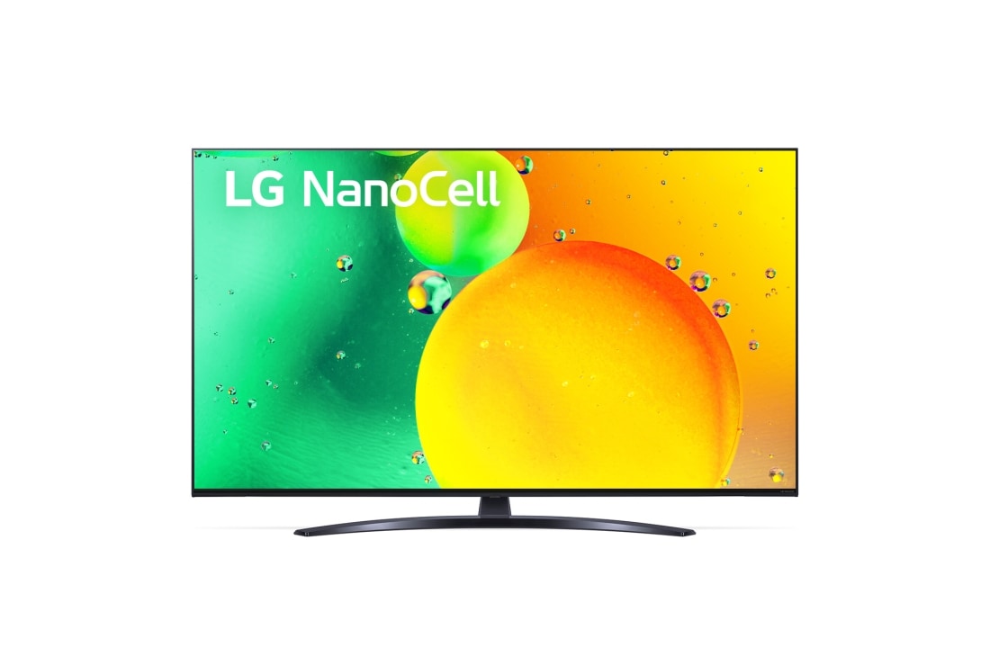 LG 55 collu NanoCell 4K televizors ar α5 procesoru , Skats no priekšpuses uz LG NanoCell televizoru, 55NANO763QA