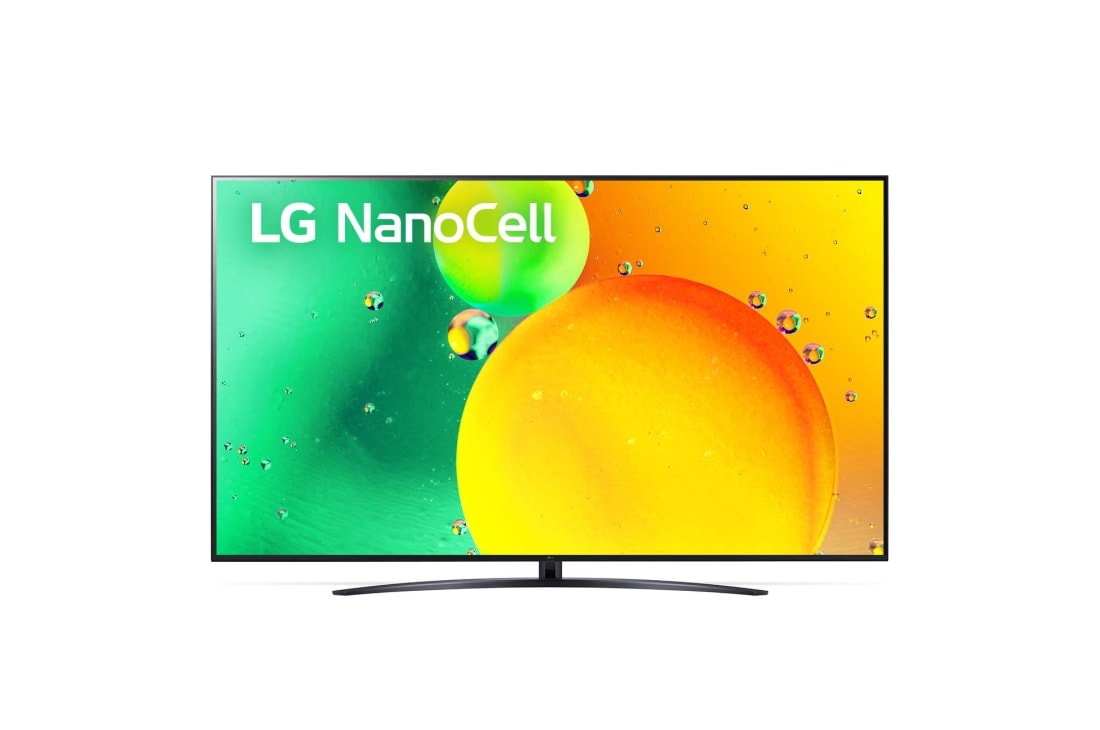 LG 86 collu NanoCell 4K televizors ar α7 procesoru un Dolby Atmos, Skats no priekšpuses uz LG NanoCell televizoru, 86NANO763QA