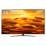 LG 65 collu QNED UHD televizors 65QNED91, Skats no priekšpuses uz LG QNED TV ar aizpildošo attēlu un produkta logotipu, 65QNED913QA, thumbnail 1