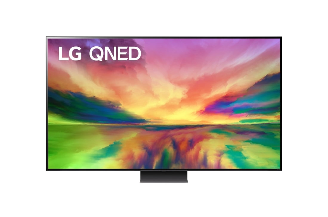 LG QNED 81 86 collu 4K Smart TV, 2023, Skats no priekšpuses uz LG QNED televizoru ar aizpildošo attēlu un produkta logotipu, 86QNED813RE