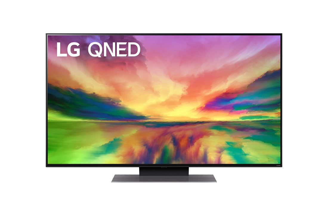 LG QNED 82 50 collu 4K Smart TV, 2023, Skats no priekšpuses uz LG QNED televizoru ar aizpildošo attēlu un produkta logotipu, 50QNED823RE