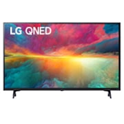 LG 43 collu LG QNED QNED75 4K Smart TV 43QNED75, Skats no priekšpuses uz LG QNED televizoru ar aizpildošo attēlu un produkta logotipu, 43QNED753RA, thumbnail 1