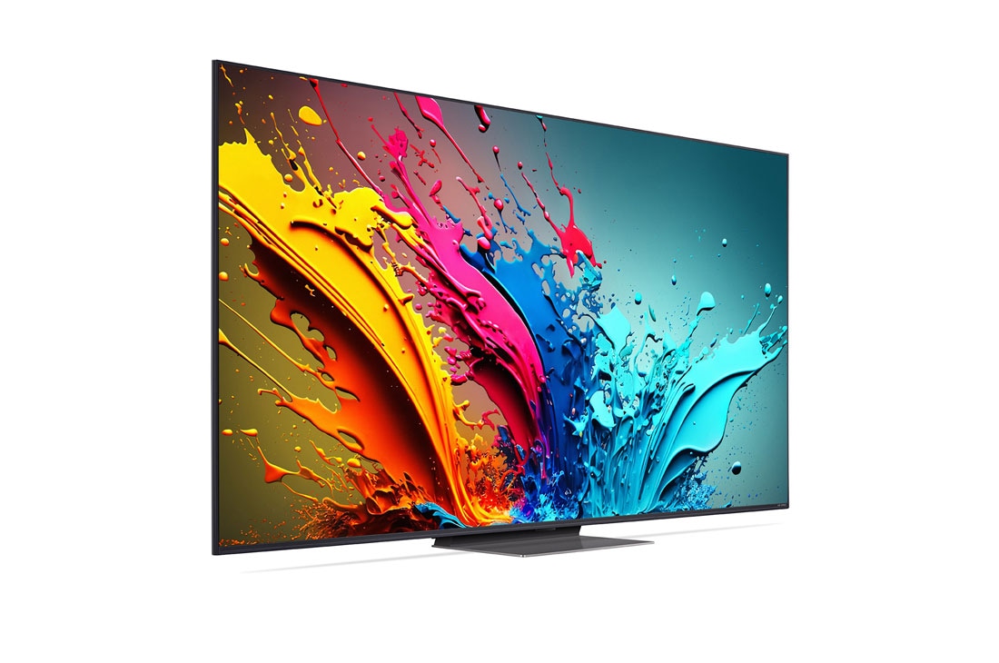 LG 65 collu LG QNED AI 4K viedtelevizors QNED86 WebOS24 2024, Uz kreiso pusi vērsts skats nelielā leņķī no sāna ar LG QNED TV, QNED85, 65QNED86T3A, thumbnail 3