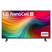 LG 43 collu LG NanoCell AI 4K viedtelevizors NANO82 WebOS24 2024, LG NanoCell TV, NANO81 priekšējais skats ar LG NanoCell, 2024 tekstu un webOS Re:New Program logotipu ekrānā, 43NANO82T3B, thumbnail 1