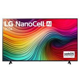 LG NanoCell TV, NANO81 priekšējais skats ar LG NanoCell, 2024 tekstu un webOS Re:New Program logotipu ekrānā2