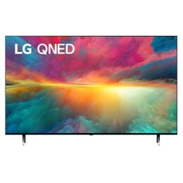 LG 50 collu LG QNED75 4K Smart TV 50QNED75, Skats no priekšpuses uz LG QNED televizoru ar aizpildošo attēlu un produkta logotipu, 50QNED753RA2
