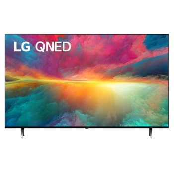 LG 50 collu LG QNED75 4K Smart TV 50QNED75, Skats no priekšpuses uz LG QNED televizoru ar aizpildošo attēlu un produkta logotipu, 50QNED753RA1