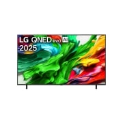 LG 65 collu LG QNED evo AI MiniLED 4K viedtelevizors QNED85 2025, Skats no priekšpuses ar LG QNED evo QNED85 TV, LG QNED evo Al logotips augšējā stūrī. LG QNED evo QNED85 TV ir attēlotas krāsainas tekstūras, kas saplūst kopā., 65QNED85A3C, thumbnail 1