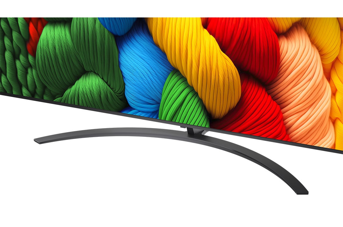 LG 86 collu LG NanoCell AI 4K viedtelevizors NANO81 2025, Skats no priekšpuses un sāniem ar LG NanoCell NANO80 AI 4K Smart TV, kas parāda tā garuma, platuma, augstuma un dziļuma izmērus., 86NANO81A3A, thumbnail 3