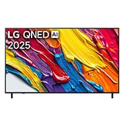 LG 75 collu LG QNED AI 4K viedtelevizors QNED84 2025 , Skats no priekšpuses ar LG QNED82 TV, LG QNED Al logotips augšējā stūrī. LG QNED TV ir attēlotas krāsainas peintsikas tekstūras, kas saplūst kopā., 75QNED84A3C, thumbnail 1