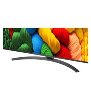 LG 50 collu LG NanoCell AI 4K viedtelevizors NANO81 2025, Skats no priekšpuses un sāniem ar LG NanoCell NANO80 AI 4K Smart TV, kas parāda tā garuma, platuma, augstuma un dziļuma izmērus., 50NANO81A3A, thumbnail 4