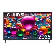 LG 43 collu LG UHD AI 4K viedtelevizors UA75 2025, Skats no priekšpuses ar UHD UA75 TV, LG UHD Al logotips augšējā stūrī. LG UHD TV ir attēlotas krāsainas, gleznainas tekstūras, kas saplūst kopā., 43UA75003LA, thumbnail 1