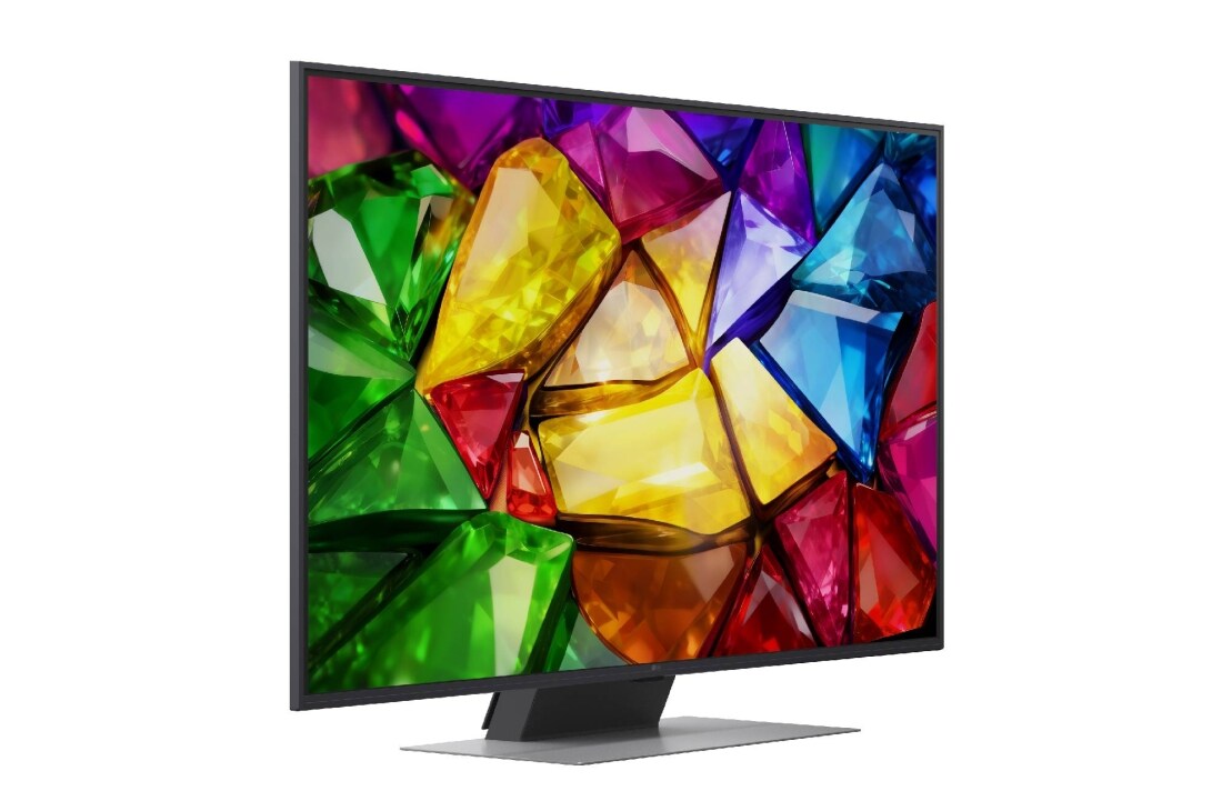 LG 50&nbsp;collu LG Mini RGB evo AI 4K viedtelevizors 2026, RGB Primary Color Pro, kas izmantots LG Mini RGB evo AI MRGB85, attēlots sadalītā attēlā: kreisajā pusē redzama parastā LED krāsa, bet labajā pusē redzamas spilgtākas un piesātinātākas ēkas, uzsverot , 50MRGB87B3B, thumbnail 5