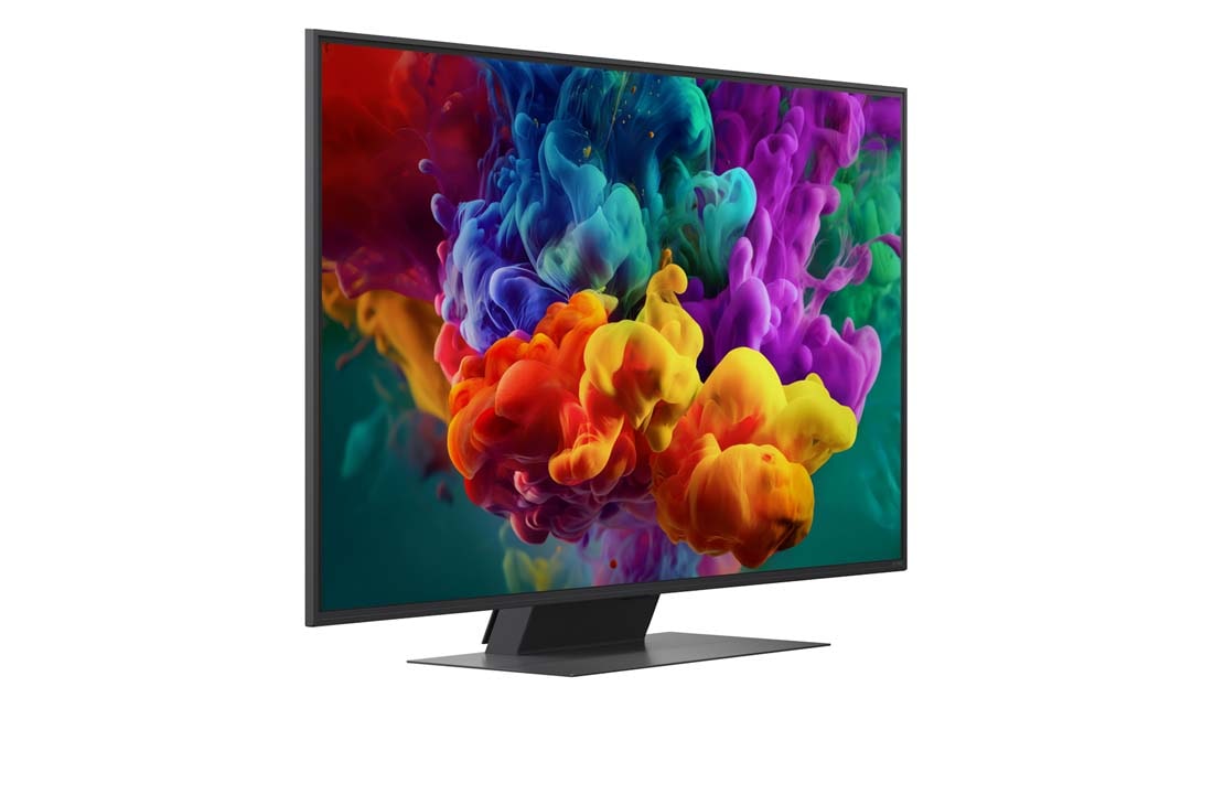 LG 50&nbsp;collu LG QNED evo AI Mini LED QNED87 4K Smart TV 2026, LG QNED evo AI QNED85 Mini LED no priekšpuses un sānu skata, izceļot 86" displeju ar 1928&nbsp;mm platu ekrānu, 1108&nbsp;mm ekrāna augstumu, 1175&nbsp;mm augstumu ar statīvu, 30,9&nbsp;mm plānu profila dziļumu un statīv, 50QNED87B3A, thumbnail 2