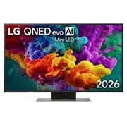 LG 50&nbsp;collu LG QNED evo AI Mini LED QNED87 4K Smart TV 2026, 2026.&nbsp;gadā izlaista LG QNED evo AI QNED85 Mini LED priekšpuses skats, ekrāns ar dzīvīgām, plūstošām daudzkrāsainām, krāsas triepieniem līdzīgām kustībām, kurās bagātīgi slāņotu krāsu mākoņi vienmērīgi, 50QNED87B3A, thumbnail 1