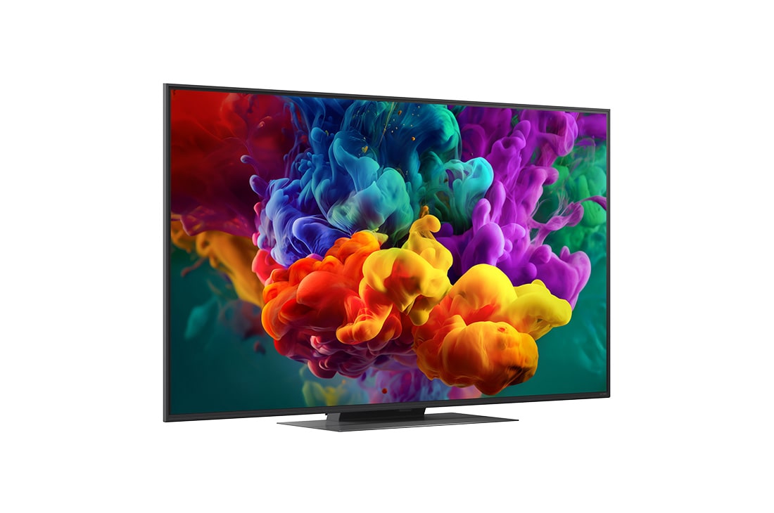 LG 55 collu LG QNED evo AI Mini-LED QNED87 4K viedtelevizors 2026, LG QNED evo AI QNED85 Mini LED no priekšpuses un sānu skata, izceļot 86" displeju ar 1928&nbsp;mm platu ekrānu, 1108&nbsp;mm ekrāna augstumu, 1175&nbsp;mm augstumu ar statīvu, 30,9&nbsp;mm plānu profila dziļumu un statīv, 55QNED87B3A, thumbnail 2