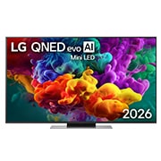LG 55 collu LG QNED evo AI Mini-LED QNED87 4K viedtelevizors 2026, 2026.&nbsp;gadā izlaista LG QNED evo AI QNED85 Mini LED priekšpuses skats, ekrāns ar dzīvīgām, plūstošām daudzkrāsainām, krāsas triepieniem līdzīgām kustībām, kurās bagātīgi slāņotu krāsu mākoņi vienmērīgi, 55QNED87B3A, thumbnail 1