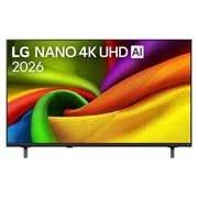 LG 50 collu LG NANO 4K UHD AI NU85 viedtelevizors 2026, 2026.&nbsp;gadā izlaistā LG NANO 4K UHD AI NU85 priekšpuses skats, ekrāns aizpildīts ar vienmērīgiem, plūstošiem, dzīvīgi krāsainu, audumam līdzīgu faktūru slāņiem, kamēr izliektas daudzkrāsainas krokas iz, 50NU850B3LA, thumbnail 1