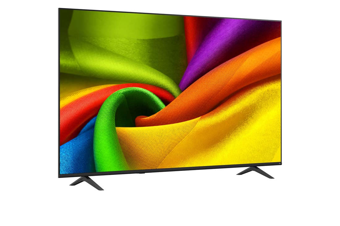 LG 75 collu LG NANO 4K UHD AI NU85 viedtelevizors 2026, LG NANO 4K UHD AI NU85 no priekšpuses un sānu skata, izceļot 75&nbsp;collu displeju ar 1669&nbsp;mm platu ekrānu, 963&nbsp;mm ekrāna augstumu, 1026&nbsp;mm augstumu ar statīvu, 72,1&nbsp;mm profila dziļumu un statīva nospiedu, 75NU850B3LA, thumbnail 2