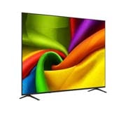 LG 85 collu LG NANO 4K UHD AI NU85 viedtelevizors 2026, LG NANO 4K UHD AI NU85 no priekšpuses un sānu skata, izceļot 98&nbsp;collu displeju ar 2184&nbsp;mm platu ekrānu, 1252&nbsp;mm ekrāna augstumu, 1346/1304&nbsp;mm augstumu ar statīvu, 74,5&nbsp;mm profila dziļumu un statīva no, 85NU850B3LA, thumbnail 3
