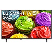 LG 43 collu LG FHD AI LB65 4K viedtelevizors 2026, 2026.&nbsp;gadā izlaistā LG SMART TV AI LB65 FHD televizora priekšskatījumā redzams ekrāns, kas piepildīts ar krāsainu kēksiņu tuvplānu, izceļot gludo glazūru, dažādās krāsas un skaidras virsmas detaļas vi, 43LB65003LA, thumbnail 1
