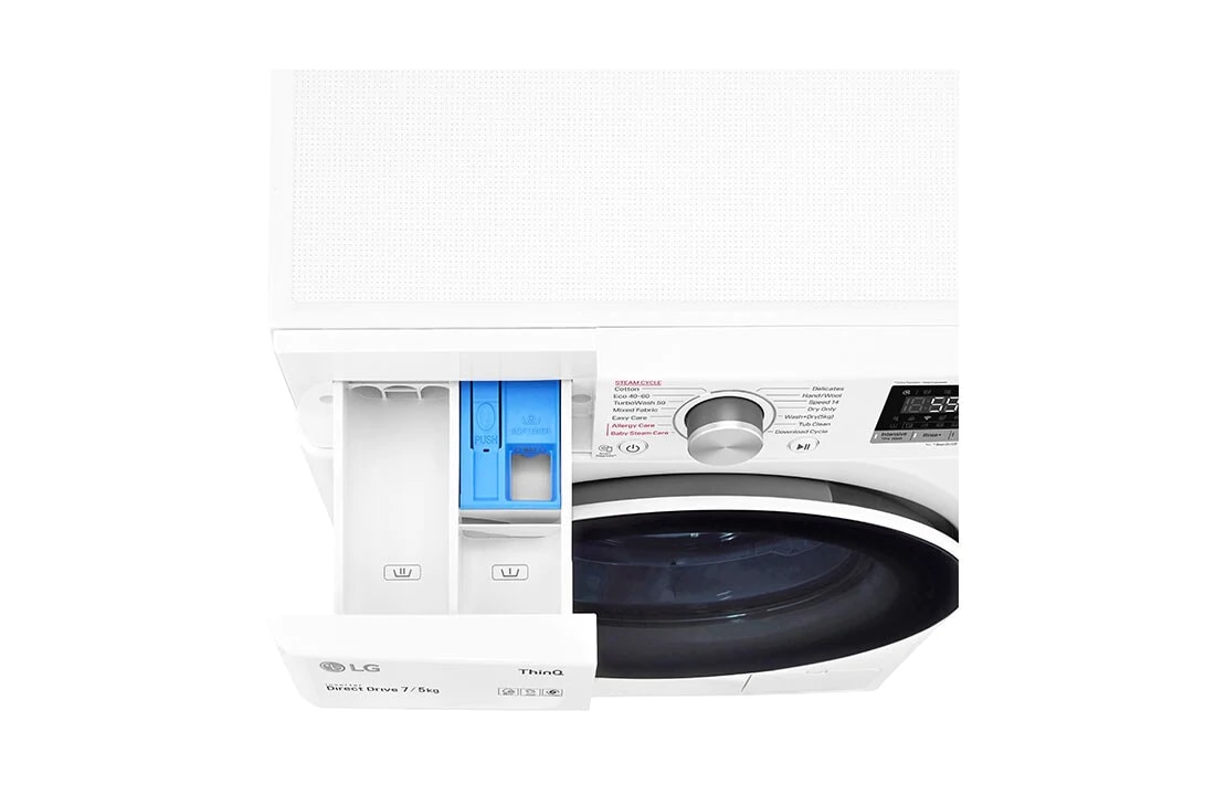LG veļas mašīna ar žāvētāju 7/5kg | AIDD | V5 sērija D/E| Dziļums 56.5 cm | Balta | Turbowash| Steam | WiFi | F2DV5S7S0E, F2DV5S7S0E, thumbnail 6