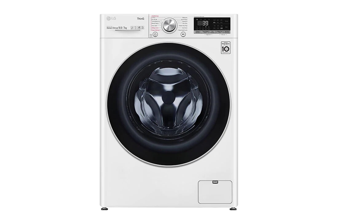 LG veļas mašīna ar žāvētāju 10.5/7kg | AIDD | V7 sērija A/E| Dziļums 56.5 cm | Balta | Turbowash360| Steam | WiFi | F4DV710S1E, F4DV710S1E