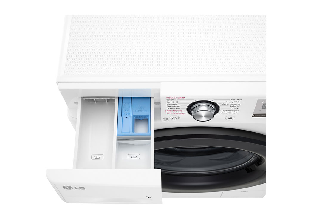 LG šaura veļas mašīna 7kg | AIDD |&nbsp;V3 sērija A–10% |&nbsp;Dziļums 47.5 cm |Balta | Steam | F2WV3S7S6E, Top Drawer Open Detail view, F2WV3S7S6E, thumbnail 6