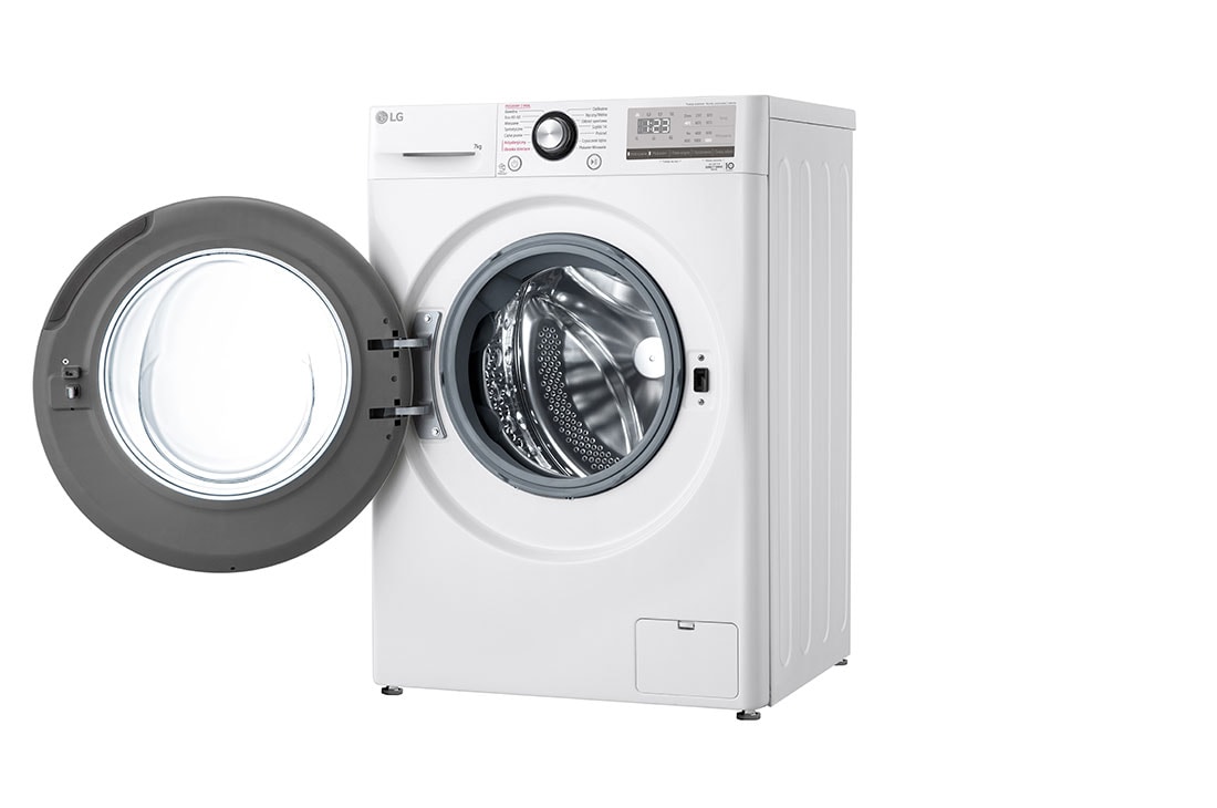 LG šaura veļas mašīna 7kg | AIDD |&nbsp;V3 sērija A–10% |&nbsp;Dziļums 47.5 cm |Balta | Steam | F2WV3S7S6E, Right Door Open view, F2WV3S7S6E, thumbnail 13