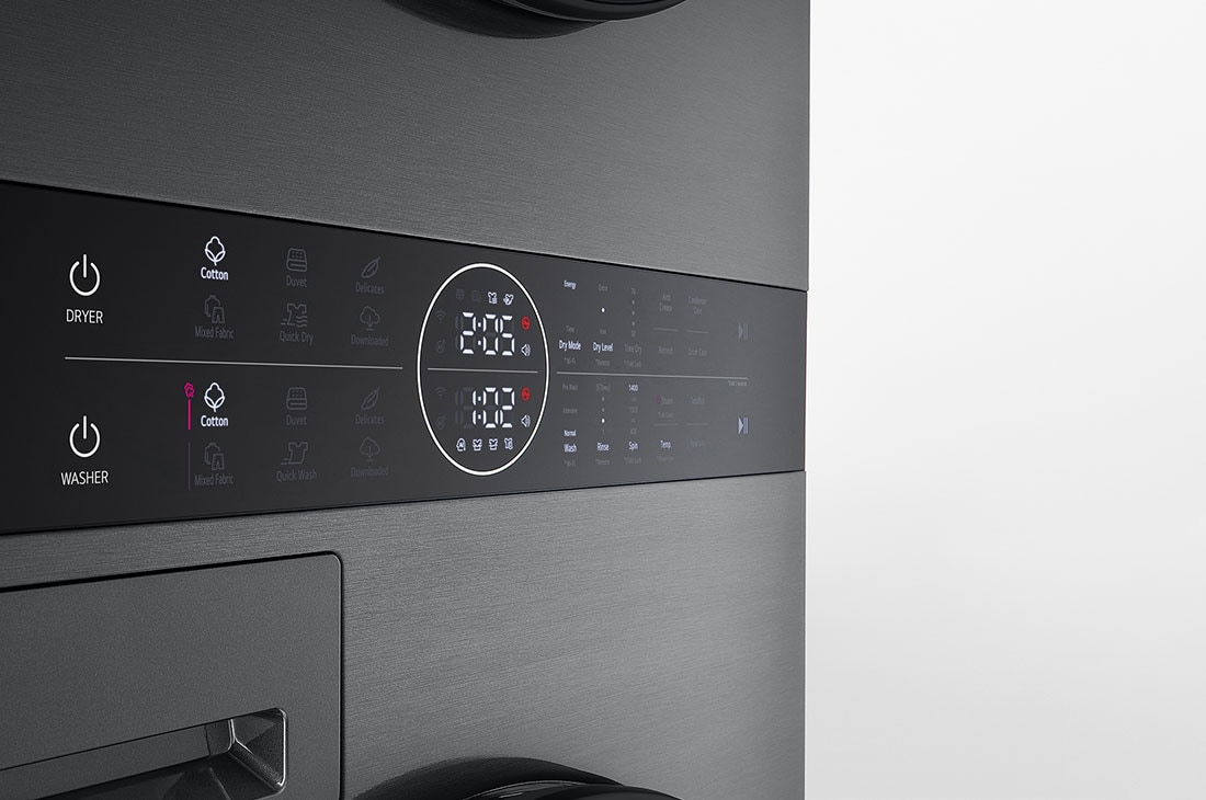 LG WashTower™ ar žāvētāju 12kg / 10kg | AIDD | A / A+++ | Dziļums 60 cm | Matēti melns | Turbowash360 | Steam | WT1210BBF, panel side view, WT1210BBF, thumbnail 7