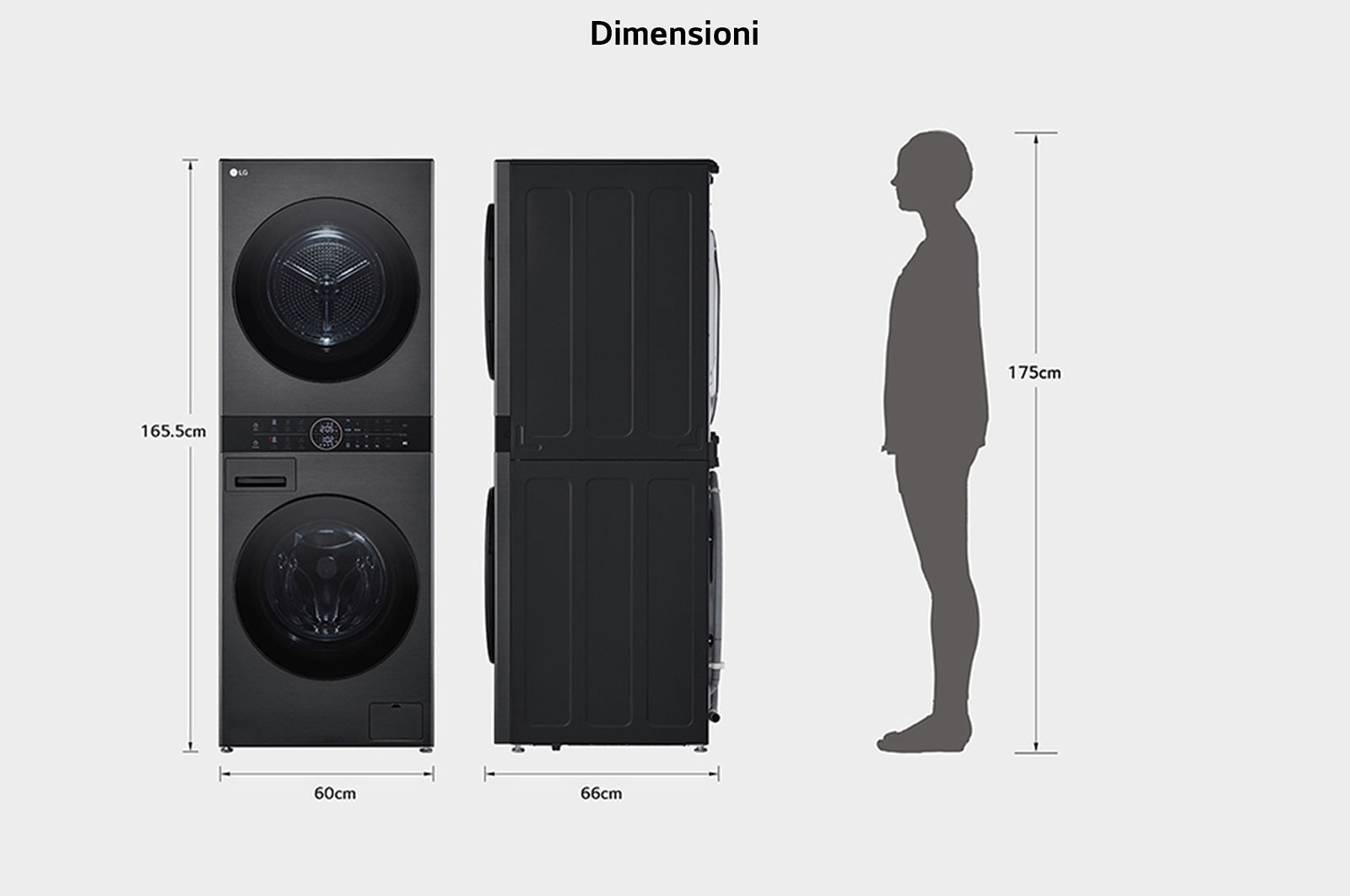 LG WashTower™ ar žāvētāju 12kg / 10kg | AIDD | A / A+++ | Dziļums 60 cm | Matēti melns | Turbowash360 | Steam | WT1210BBF, dimension image, WT1210BBF, thumbnail 13