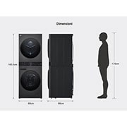 LG WashTower™ ar žāvētāju 12kg / 10kg | AIDD | A / A+++ | Dziļums 60 cm | Matēti melns | Turbowash360 | Steam | WT1210BBF, dimension image, WT1210BBF, thumbnail 13