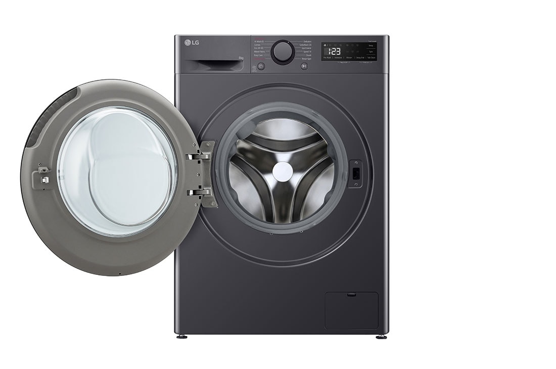 LG šaura veļas mašīna 8kg | AIDD | R5 sērija A–10% | Dziļums 47.5 cm I Melna | Steam | F2WR508S2M, Skats no priekšpuses ar atvērtām durvīm, F2WR508S2M, thumbnail 2