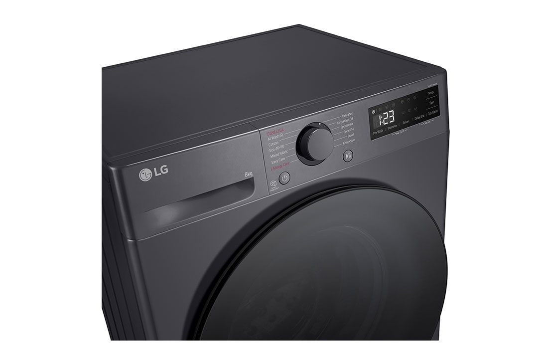 LG šaura veļas mašīna 8kg | AIDD | R5 sērija A–10% | Dziļums 47.5 cm I Melna | Steam | F2WR508S2M, Priekšējais skats no augšas, F2WR508S2M, thumbnail 3