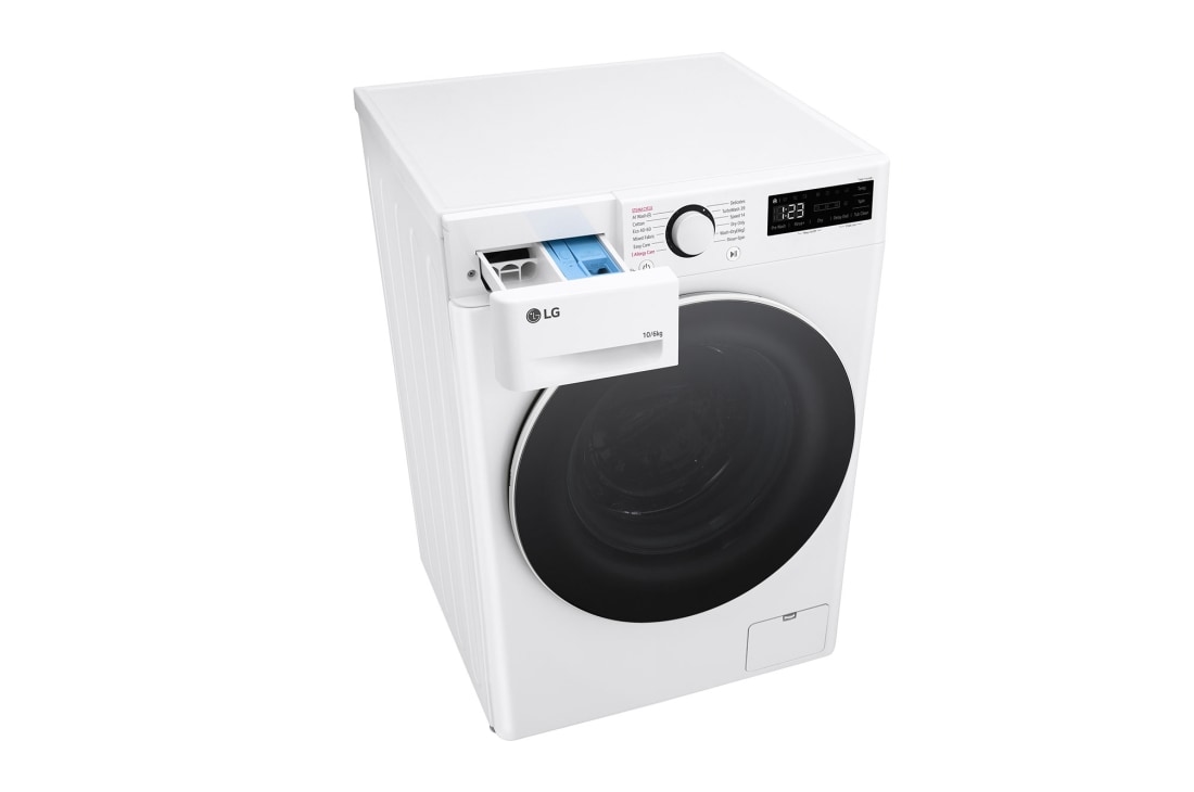 LG veļas mašīna ar žāvētāju 10/6kg | AIDD | R5 sērija A–10% | Dziļums 56.5 cm I Balta | Steam | Turbowash360 | F4DR510S0W, top perspective view open, F4DR510S0W, thumbnail 9
