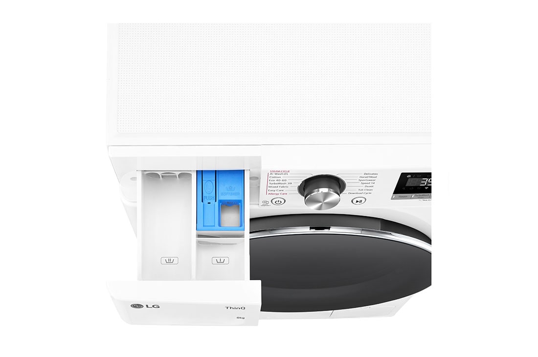 LG šaura veļas mašīna 8kg | AIDD | R7 sērija A–10% | Dziļums 47.5 cm I Balta | Turbowash360 | Steam | WiFi | F2WR708S3W, Detergent port view, F2WR708S3W, thumbnail 7