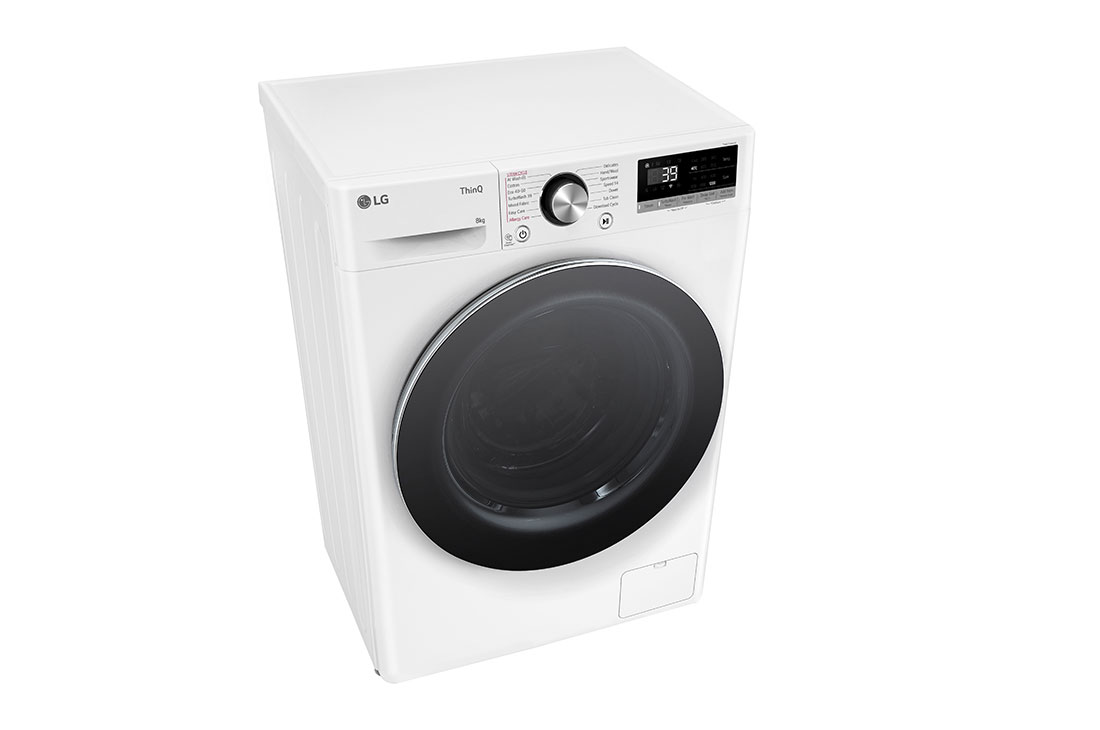 LG šaura veļas mašīna 8kg | AIDD | R7 sērija A–10% | Dziļums 47.5 cm I Balta | Turbowash360 | Steam | WiFi | F2WR708S3W, Top perspective view, F2WR708S3W, thumbnail 8