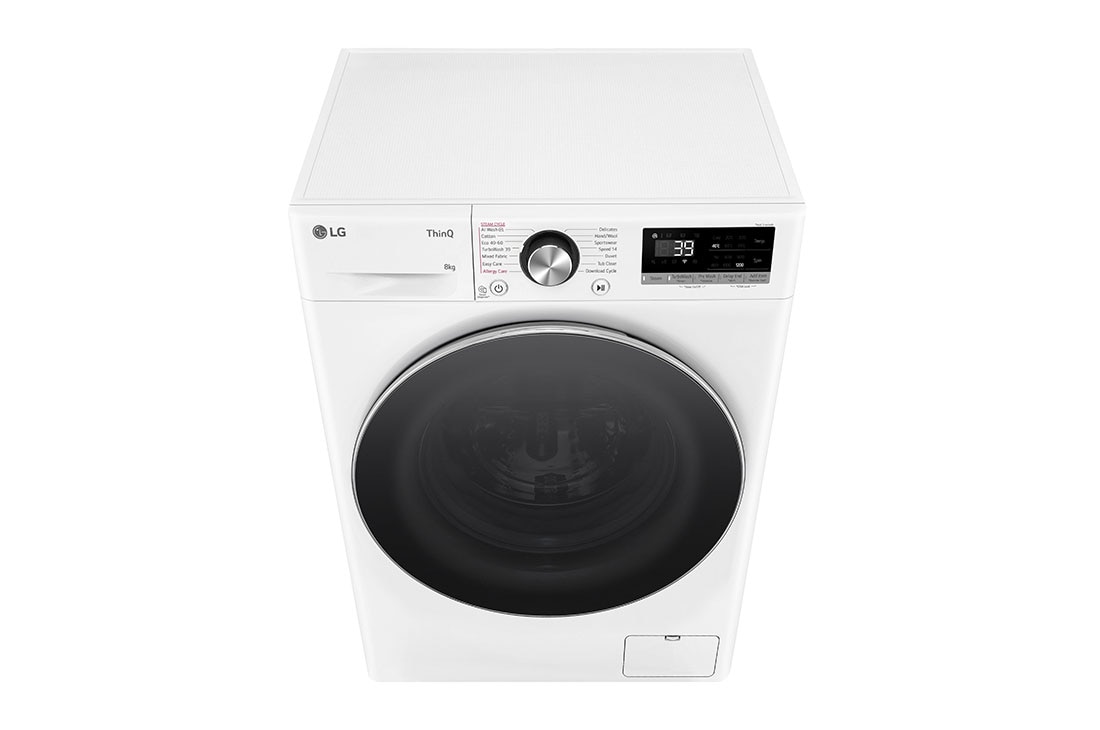 LG šaura veļas mašīna 8kg | AIDD | R7 sērija A–10% | Dziļums 47.5 cm I Balta | Turbowash360 | Steam | WiFi | F2WR708S3W, Top perspective view, F2WR708S3W, thumbnail 9
