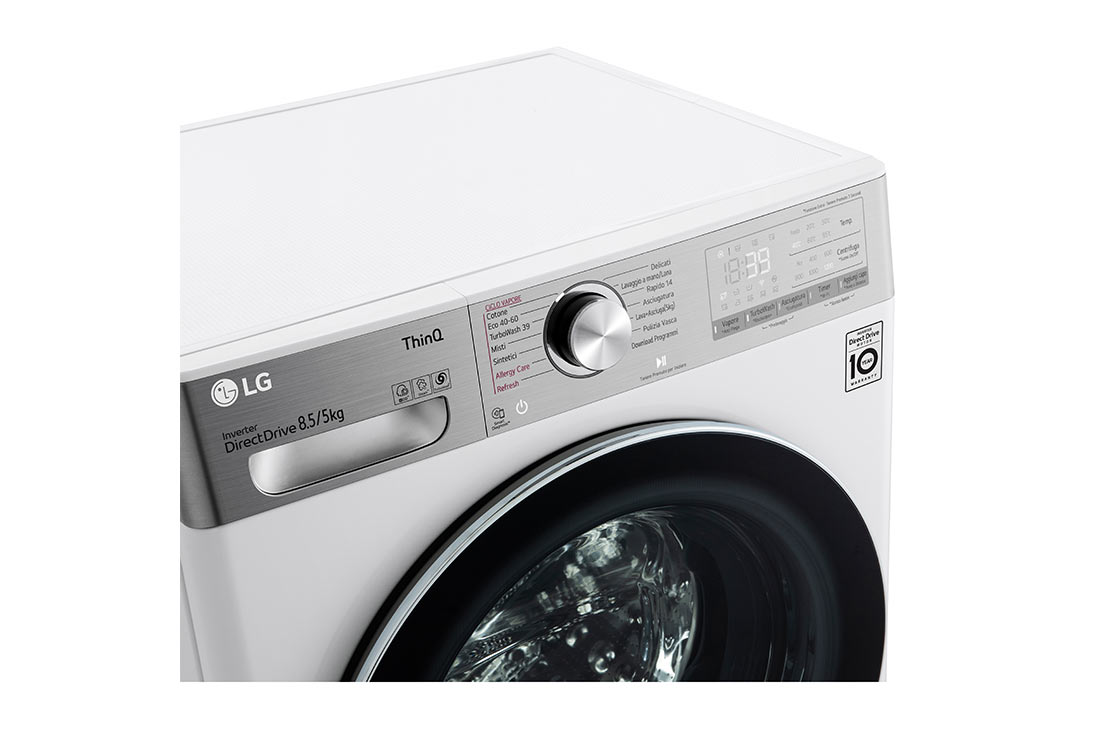 LG šaura veļas mašīna ar žāvētāju 8.5/5 kg | AIDD | V9 sērija A/E | Dziļums 47.5 cm I Balta | Turbowash360 | Steam | WiFi | F2DV9S8H2E, Detail, F2DV9S8H2E, thumbnail 3